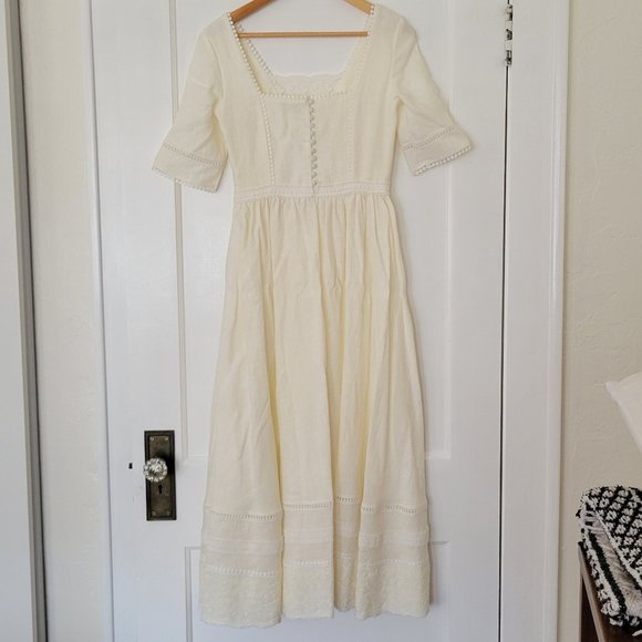 NWT BEDRA Vintage Under the Tuscan Sky Edwardian Midi Dress, XS, Linen, Wedding - Picture 7 of 16